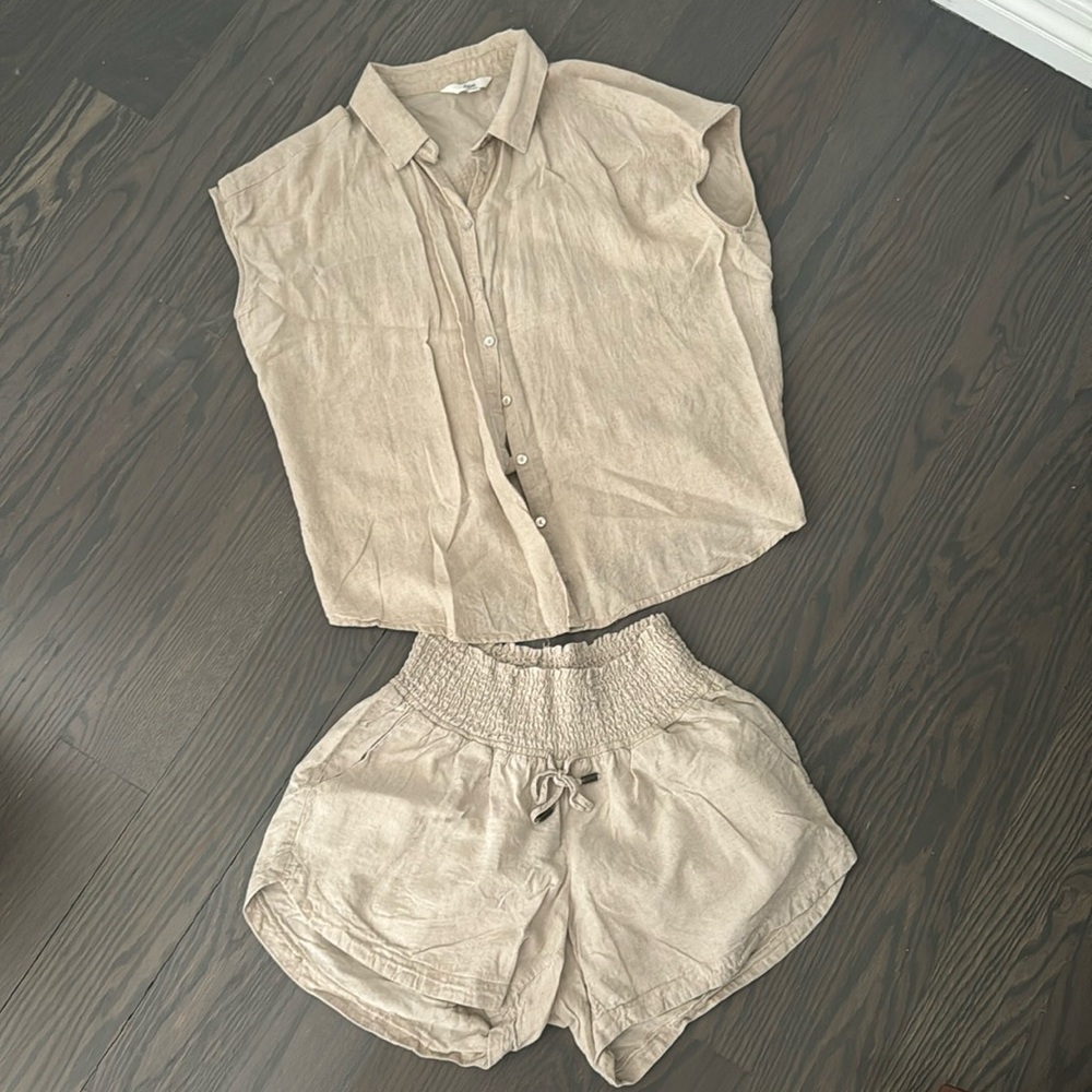 Ripe Maternity High Waist Shorts and Top Set - Tan